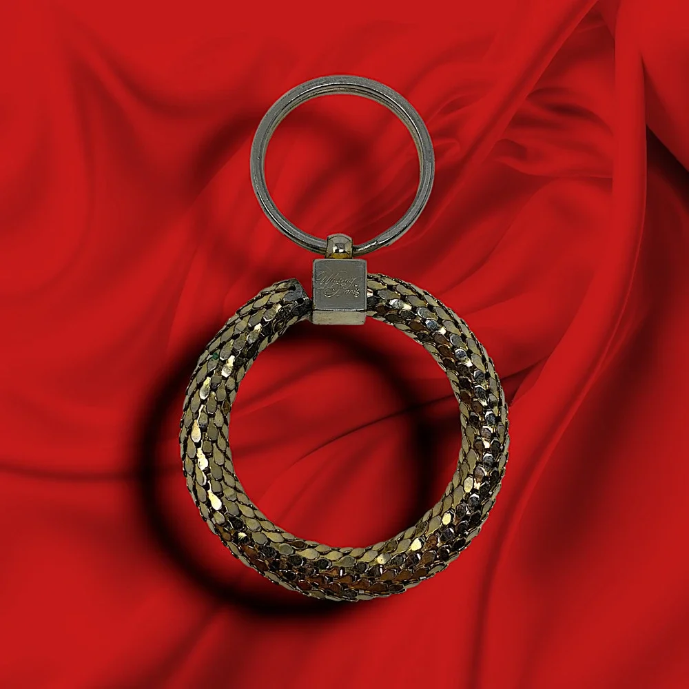 Vintage Whiting & Davis Mesh Keychain Gold Bracelet Key Ring Mail Fishscale